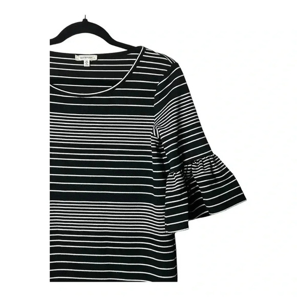 1313. MAX STUDIO BELL HALF SLEEVE SHIFT DRESS STRIPES BLACK/WHITE IN COLOR XSM - Picture 3 of 10